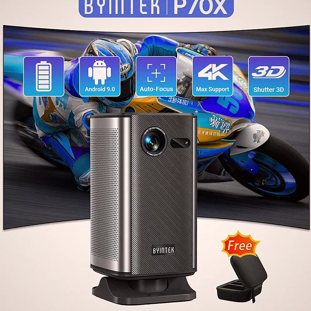 Portable Mini Projector with Built-in Battery 4K Support 3D Wifi for Outdoor Mov