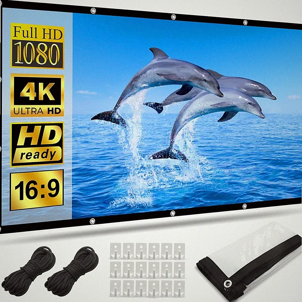 Projektionsleinwand 120 Zoll HD 4K Beamer Leinwand 16:9 Wandmontage Faltbar Weiß