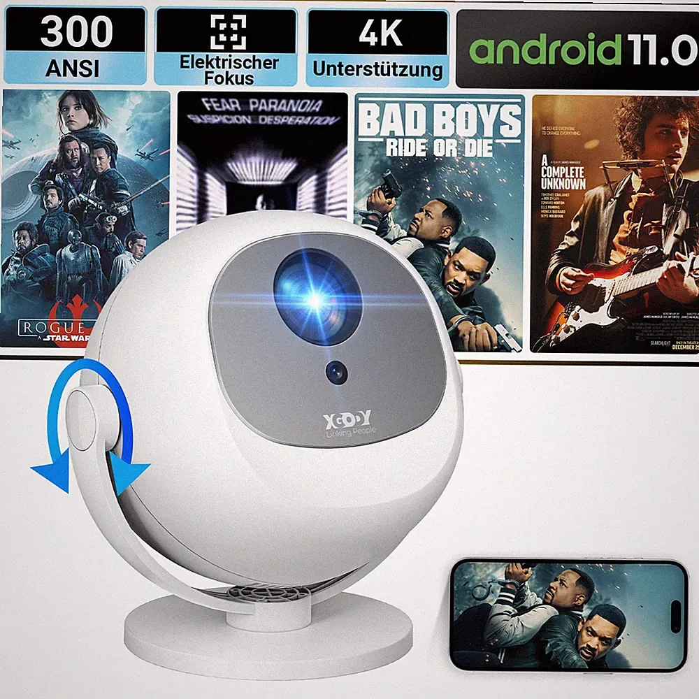 Projektor 4K HD Mini Beamer Wifi Android TV Bluetooth Heimkino HDMI Mit Leinwand