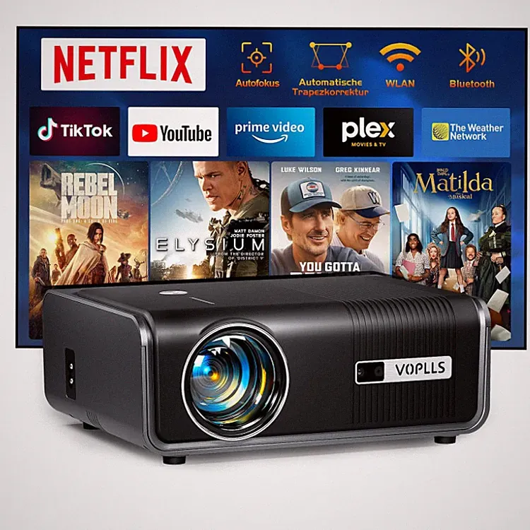Projektor Beamer Mini 1080P Full HD WiFi 6 Bluetooth Eisenschwarz 4K Heimkino