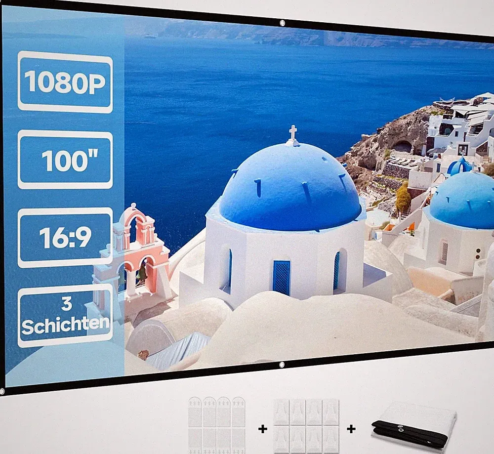 Projektor Leinwand 100 Zoll Full HD Beamer Wandmontage Tragbar plane