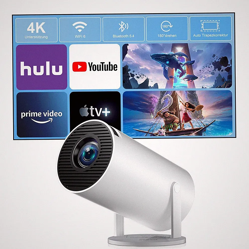 Projektor Mini 4K Dualband-WiFi 6 8000lm Weiß Beamer Videoprojektor klein