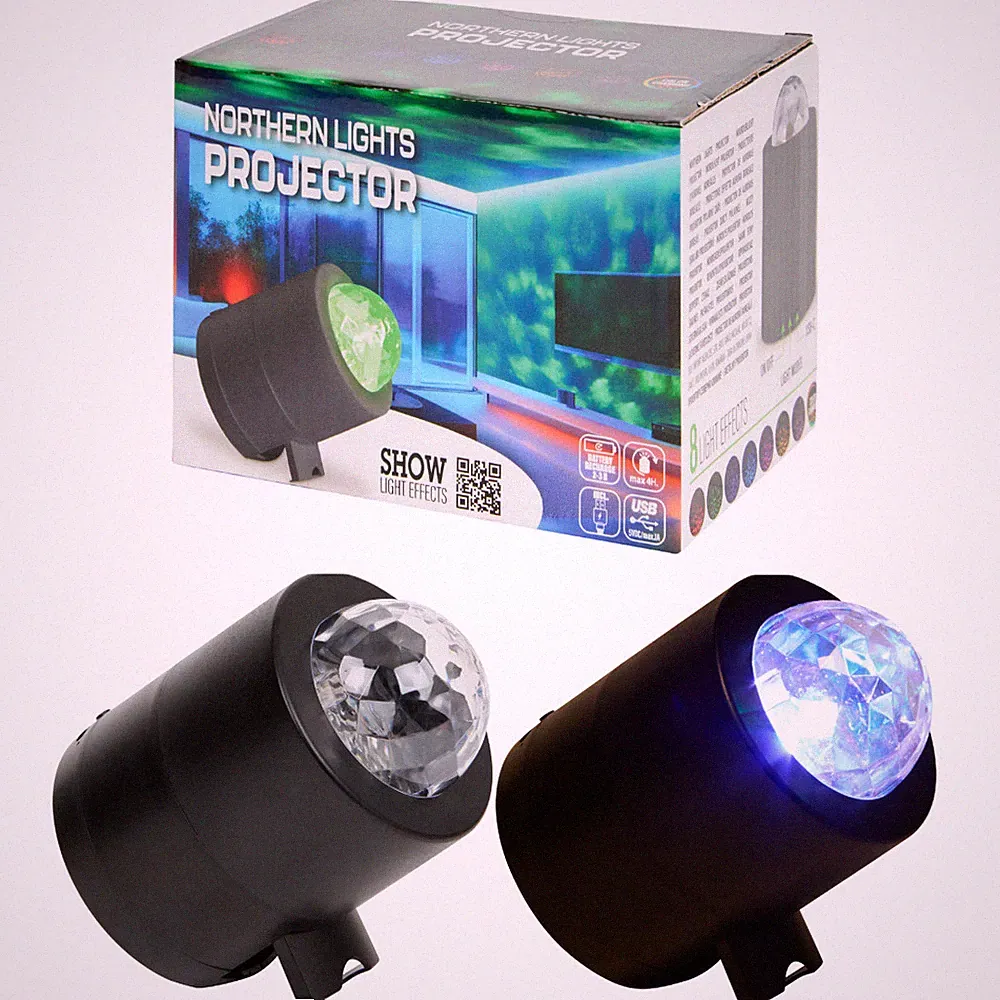 Projektor Nordlicht mit 8 LED-Lichteffekten & USB‑C Akku