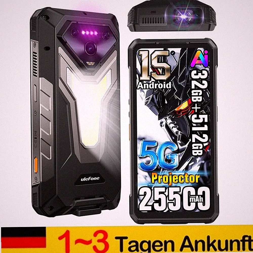 Projektor Smartphone Ulefone Armor 34 Pro 5G Outdoor Handy 25500mAh 32GB+512GB