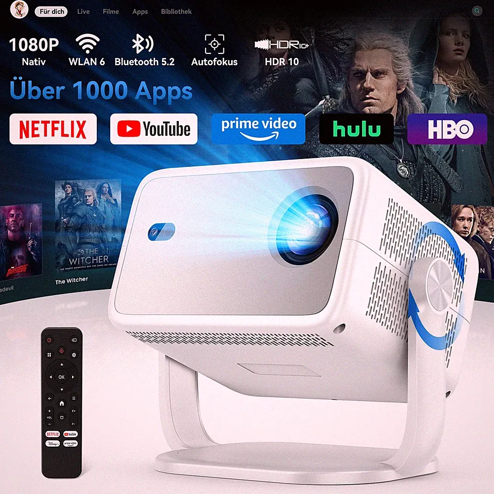 PT10 Smart Projektor 25000 Lumen 1080 Full HD Heimkino-Beamer WiFi 6 Bluetooth