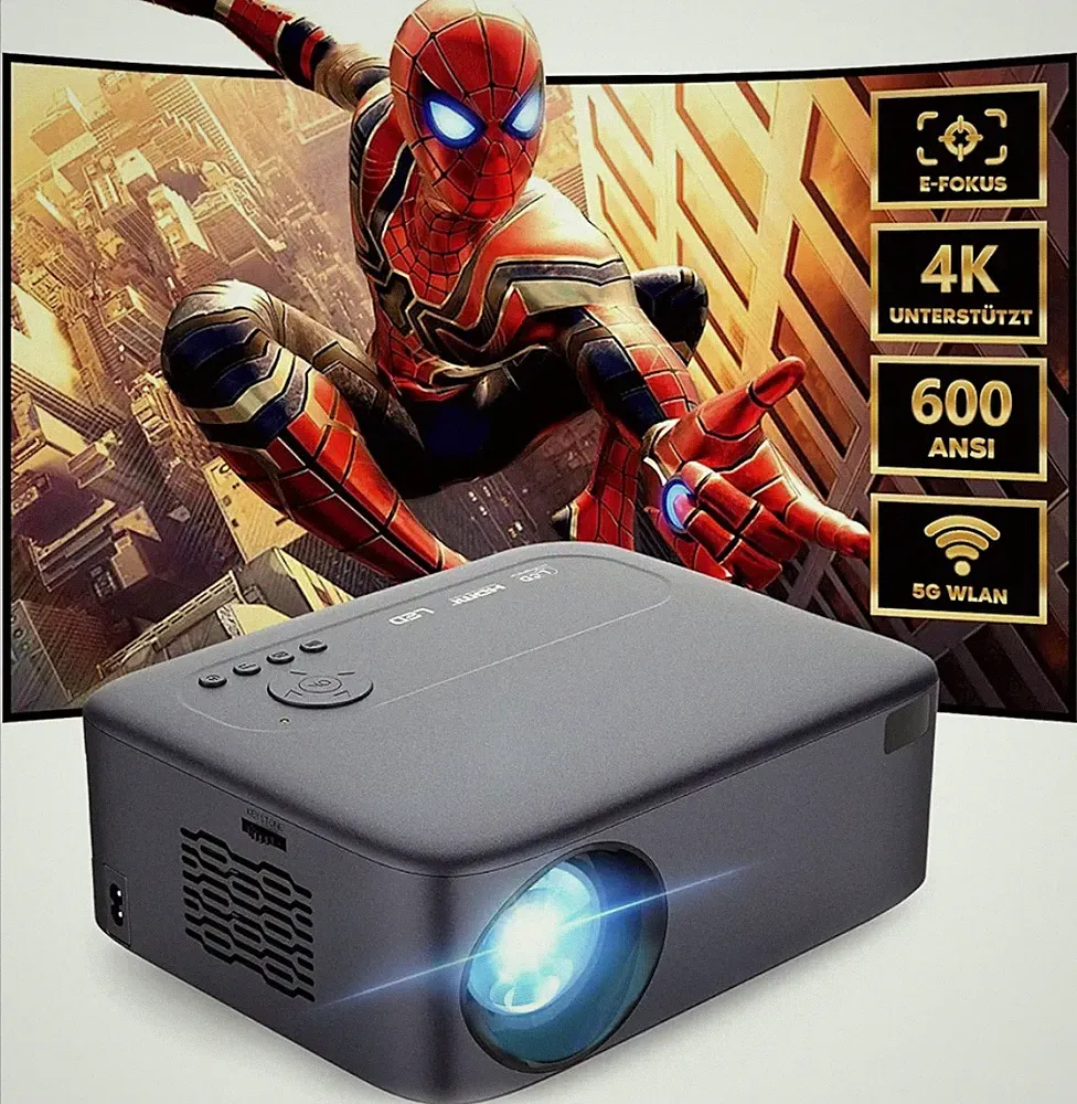 Puxinat Beamer Full HD 4K Projektor Heimkino 600Ansi Lumen WLAN Bluetooth Neu