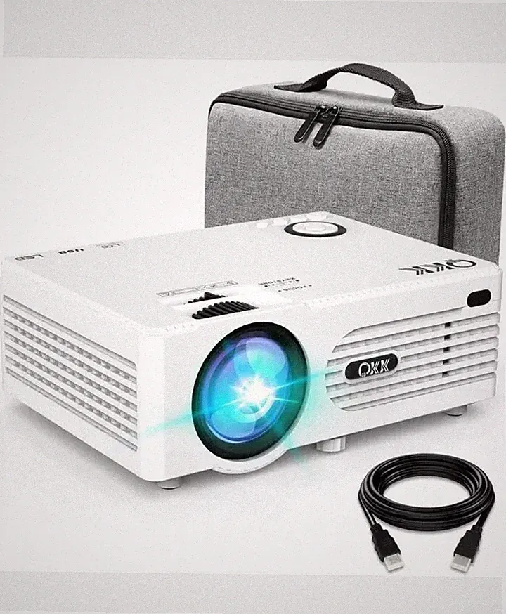 QKK AK-80 Projektor mit Tragetasche unterstützt 1080P Full HD, 5000 Lumen LED + Bildschirm