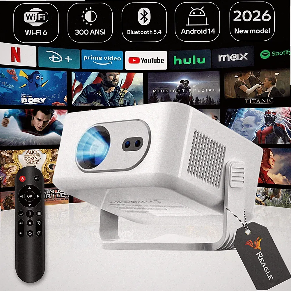 REAGLE P21 Projektor Beamer 720p 300ANSI WiFi6 Bluetooth 5.4 HDMI USB Android 14