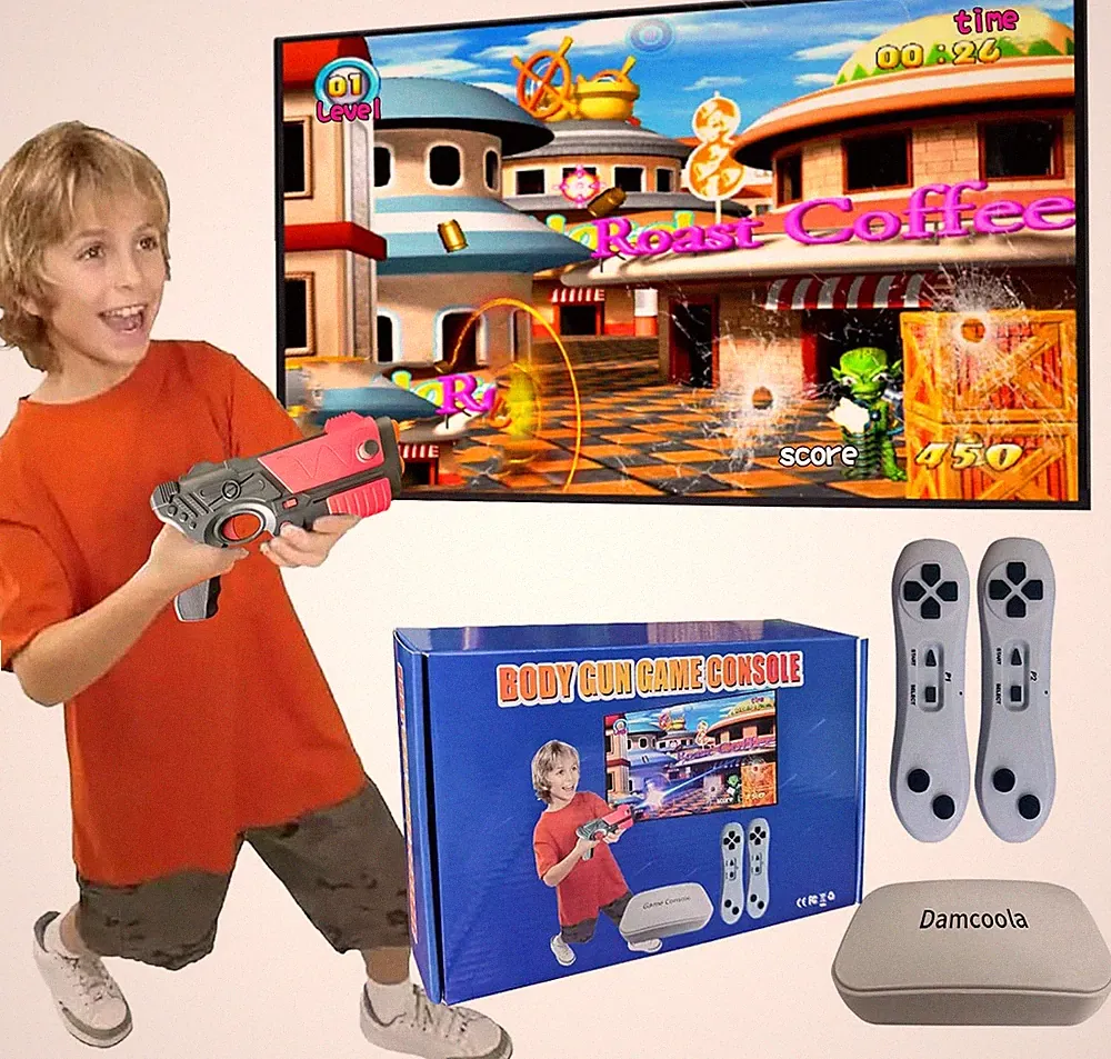 Retro Videospielkonsole mit 100+ Spielen, Plug & Play TV System mit AR-Pistole &