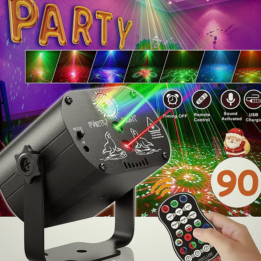 RGB Discolicht Partylicht LED Laser Projektor 90 Muster Bar Laserlicht Geschenk