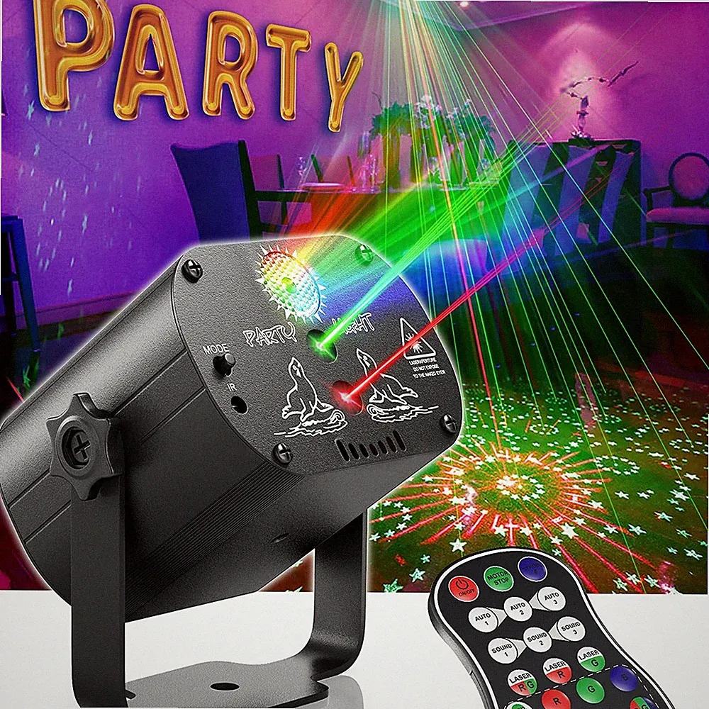 RGB LED Laser Projektor DJ Partylicht Musikgesteuert 480Muster Disco Lichteffekt