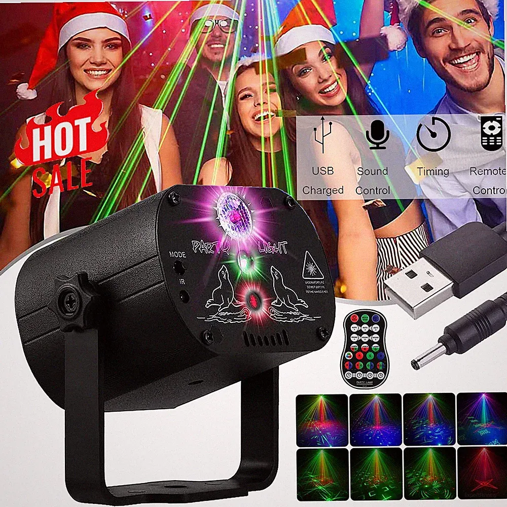 RGB LED Laser Projektor DJ Partylicht Musikgesteuert 90 Muster Disco Lichteffekt