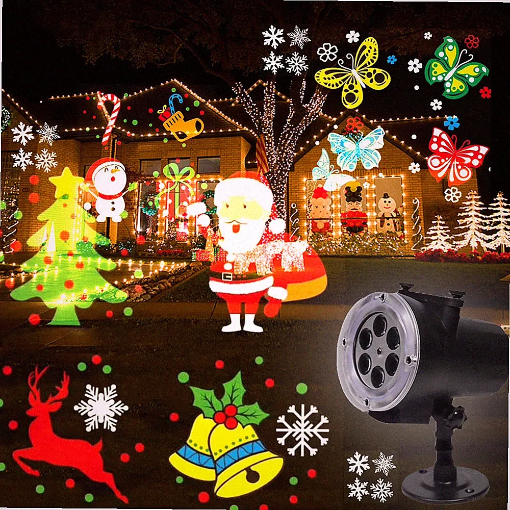 RGB LED Laser Projektor Weihnachten für Außen Lichtspiele Verschiedene Weihna...