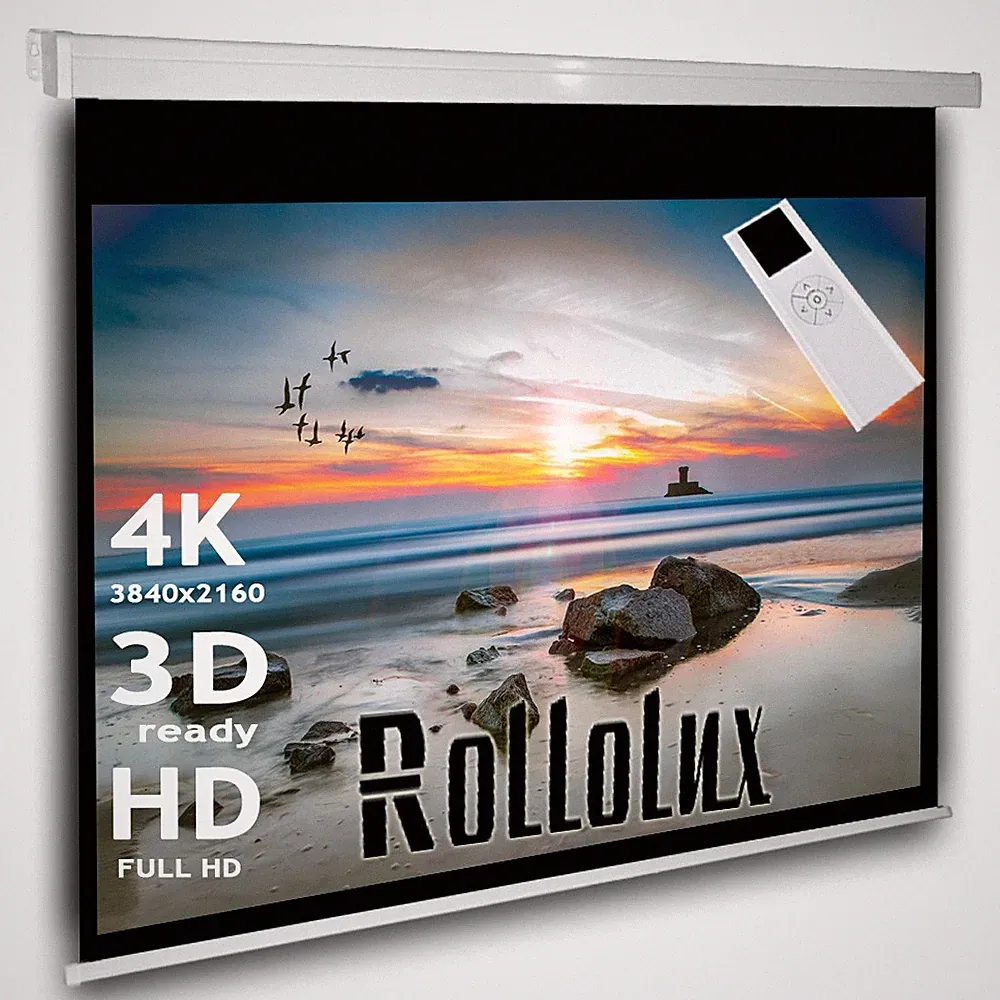 Rollolux Heimkino Beamer Motorleinwand 220 x 180 (214x160)cm 4:3 105" HDTV 4K 3D