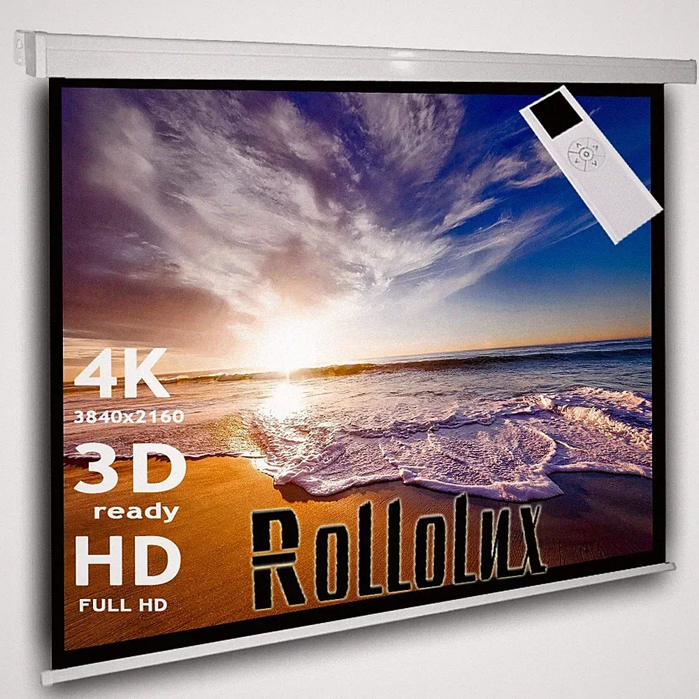 Rollolux Heimkino Beamer Motorleinwand 220 x 220 cm 1:1 4:3 16:9 FULL HD 3D 4K