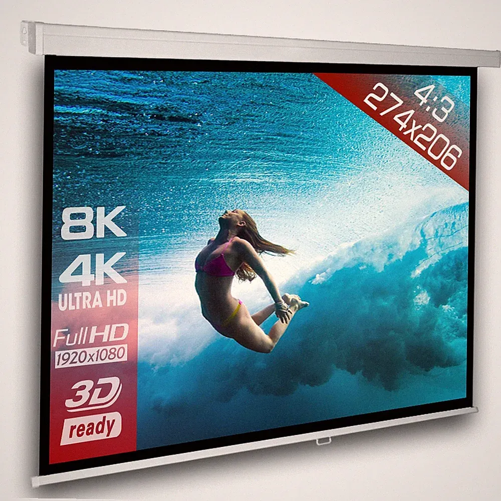 SlenderLine Heimkino Beamer Rolloleinwand 274 x 224 (268x200)cm 4:3 HDTV 3D 4K