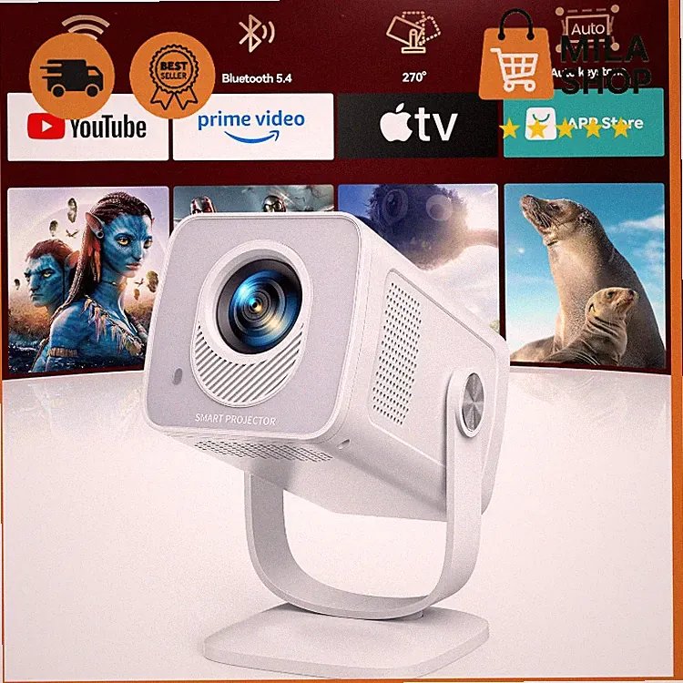 Smart Beamer 4K 1080P WiFi 6 Bluetooth 5.4 drehbar tragbar Projektor klein