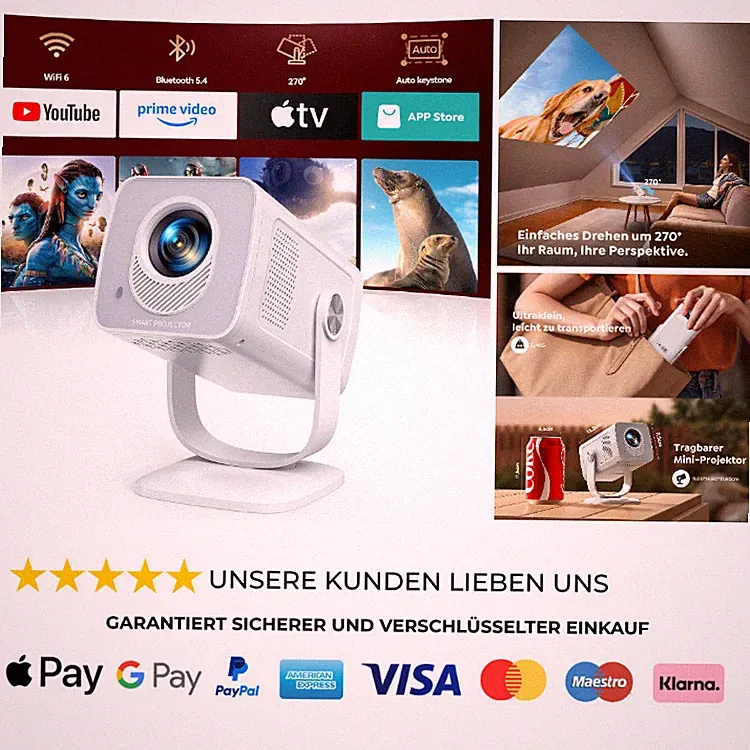 Smart Beamer 4K 1080P WiFi 6 Bluetooth 54 Drehbar Trag