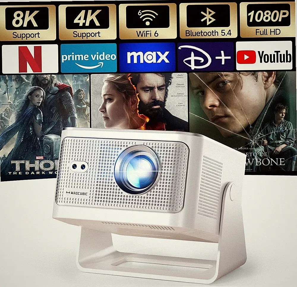 Smart Beamer 4K & 8K, 1080P, WiFi 6, Bluetooth 5.4, 12W Lautsprecher, Heimkino
