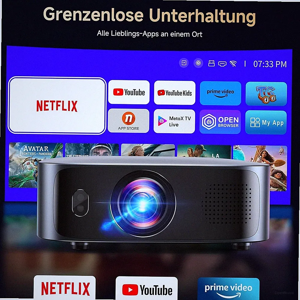 Smart Beamer 4K Full HD 1000 ANSI Netflix WiFi Kurzdistanz Projektor Autofokus