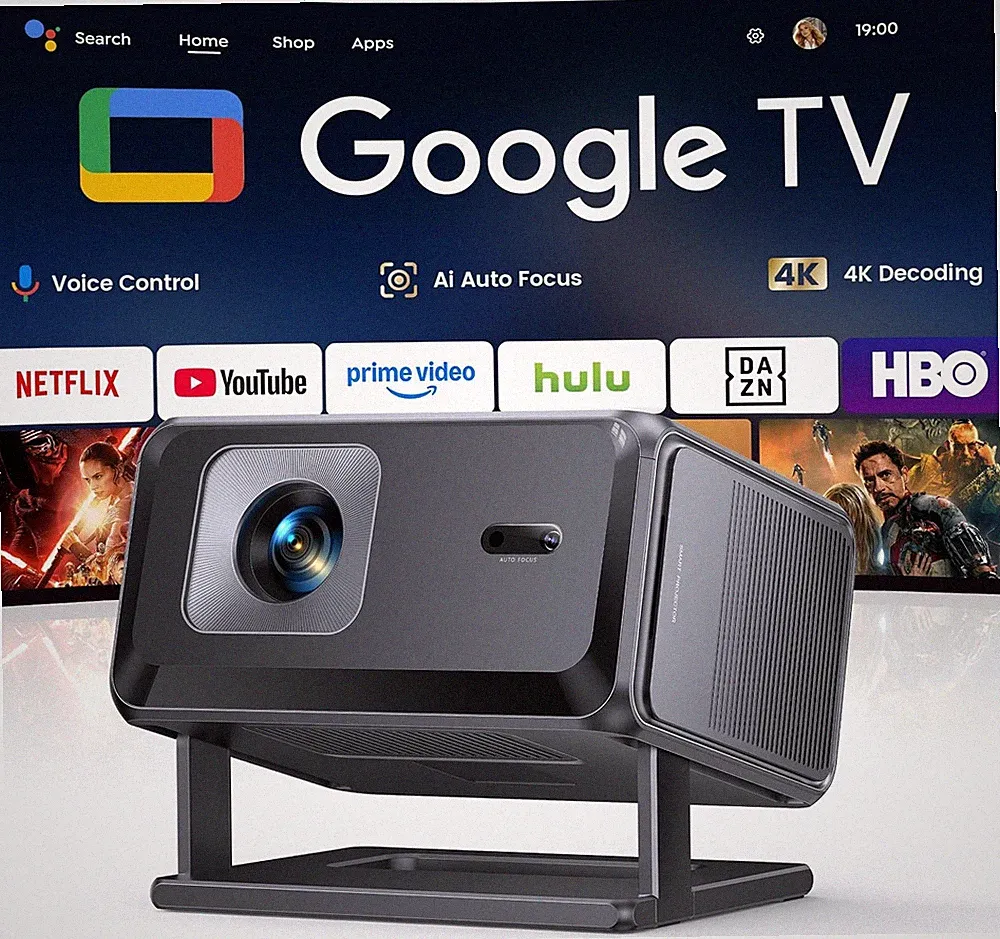 Smart Beamer 4K Google TV Apps WiFi Bluetooth Tragbarer Projektor