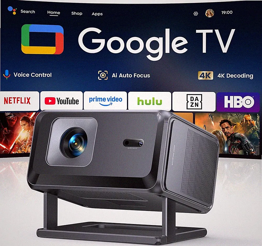 Smart Beamer 4K Google TV Streaming Projektor WiFi Bluetooth Tragbarer 1080P
