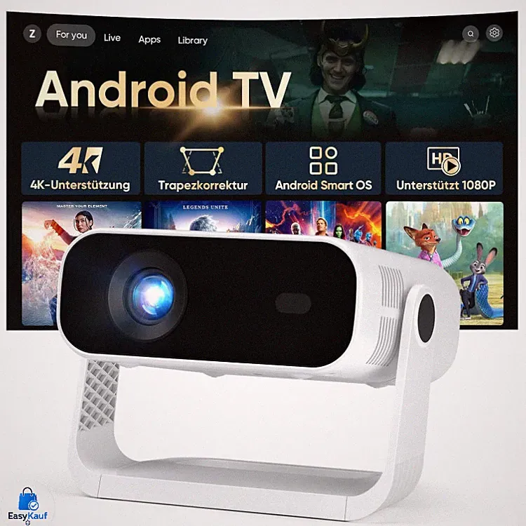 Smart Beamer 4K Mini Android 14 mit Wi-Fi 6 und Bluetooth 5.2, 1080p 4K-Decoder
