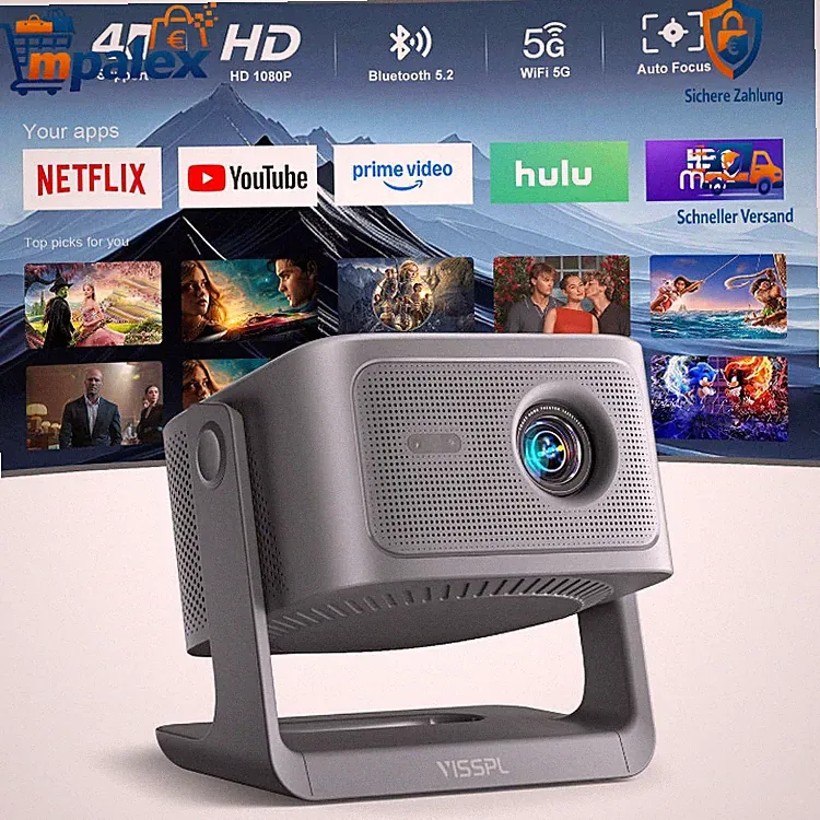 Smart Beamer 4K Outdoor Projektor WiFi6 Bluetooth 360 Standfuß