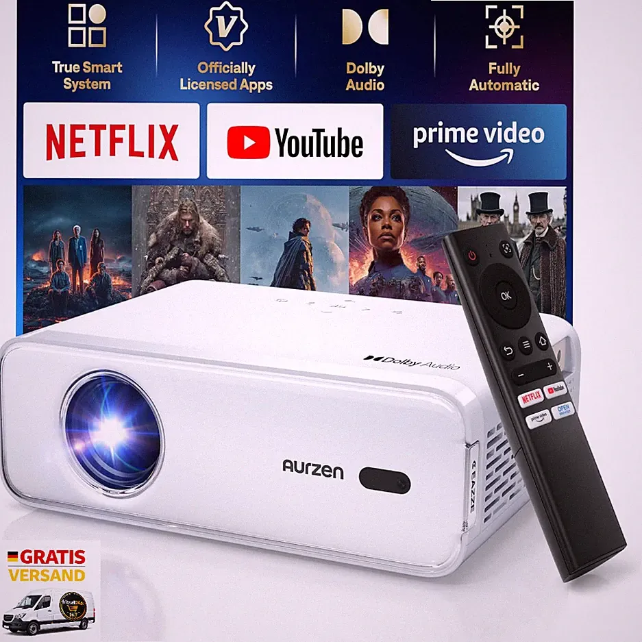 Smart Beamer 4K Projektor Netflix Dolby Audio Autofokus Trapezkorrektur