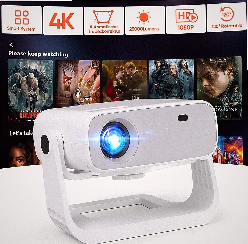 Smart Beamer FHD 1080P mit 4K-Unterstützung Android 11 25000 Lumen WiFi 6