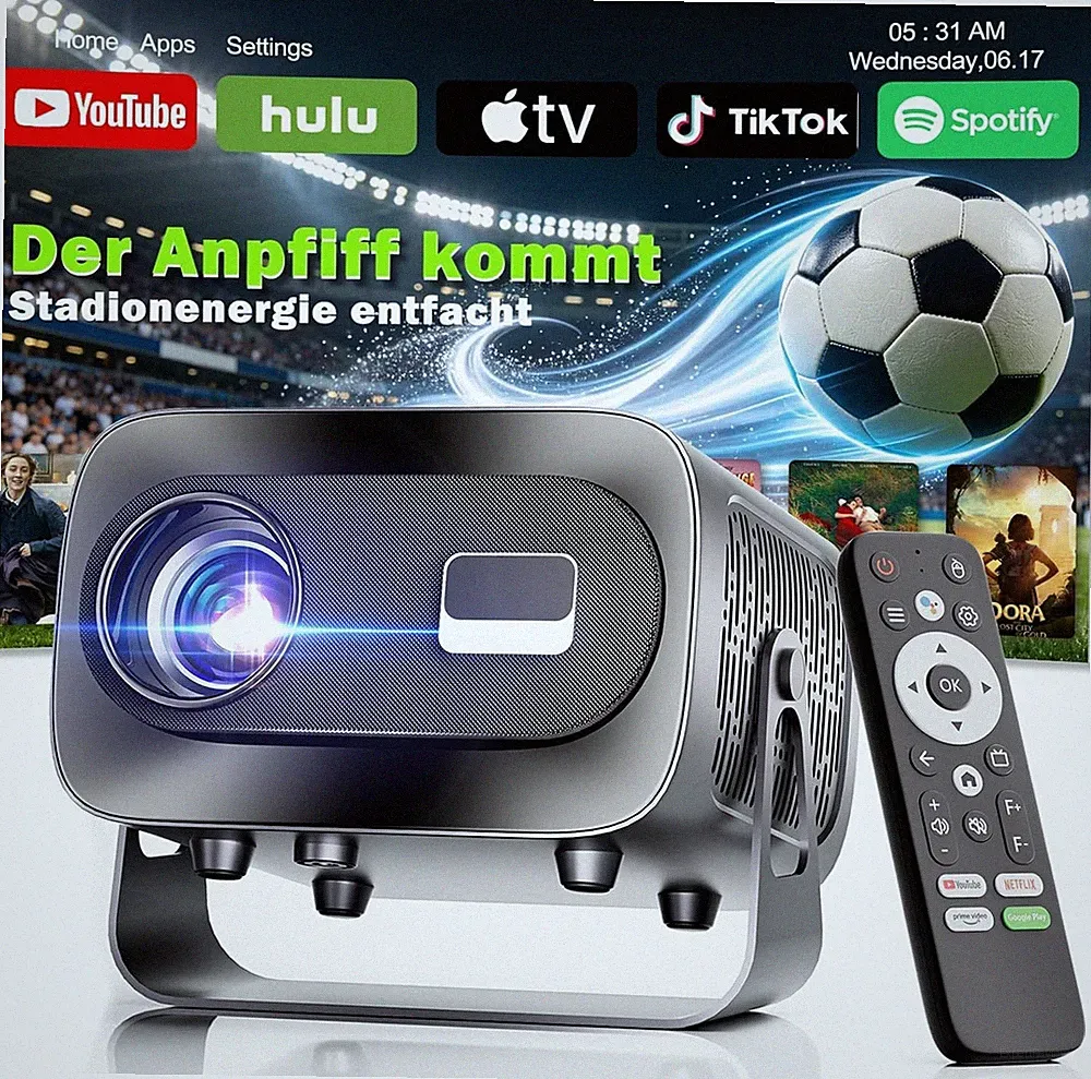 Smart Beamer Full HD 1080P 4K Android 13 WiFi 6 Bluetooth Deckenprojektor byReva