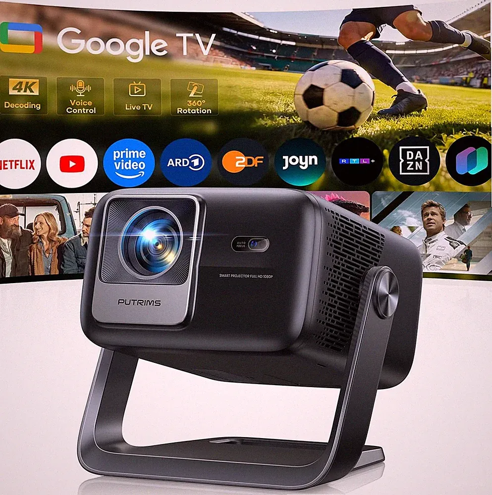 Smart Beamer【Google TV & 30W Lautsprecher】Beamer 4K Heimkino Unterstützt Autofok