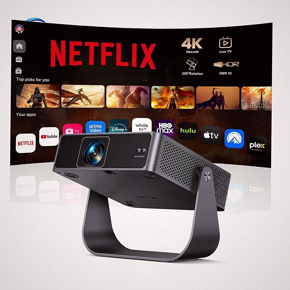 Smart Beamer【Kompatibel mit Netflix/Live TV/330° Drehbar】 Mini Beamer 4K