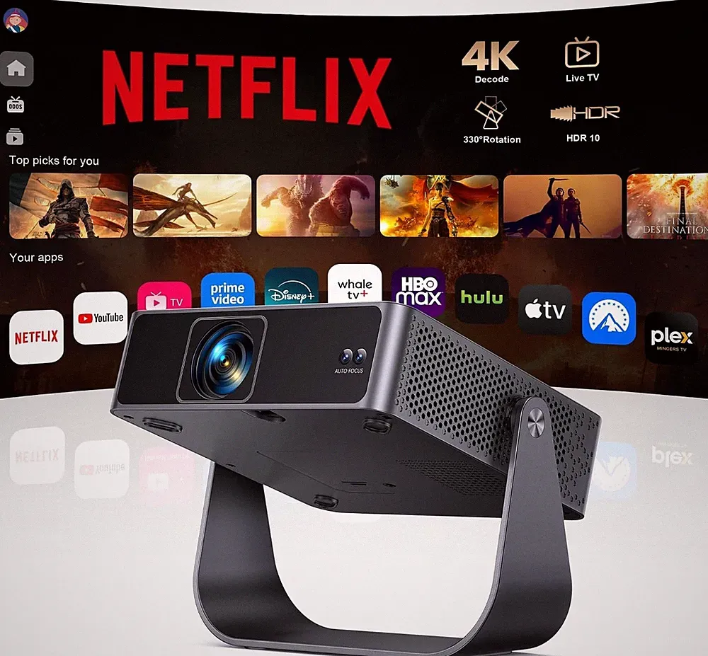 Smart Beamer【Kompatibel mit Netflix/Live TV/330° Drehbar】 Mini Beamer 4K mit Aut