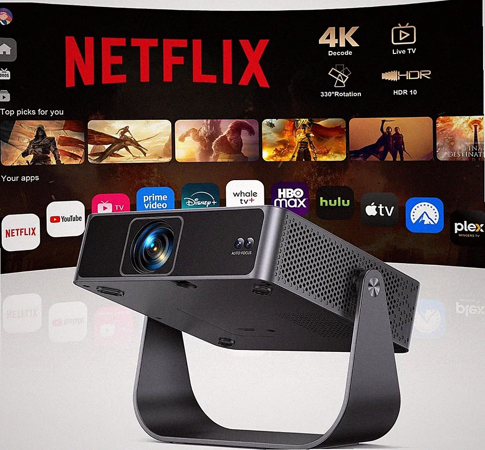 Smart Beamer【Kompatibel Mit Netflix/Live TV/330° Drehbar】 Mini Beamer 4K Mit Aut