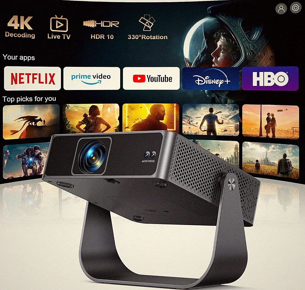 Smart Beamer【Kompatibel Mit Netflix/Live TV/330° Drehbar】Mini Beamer 4K Mit Auto