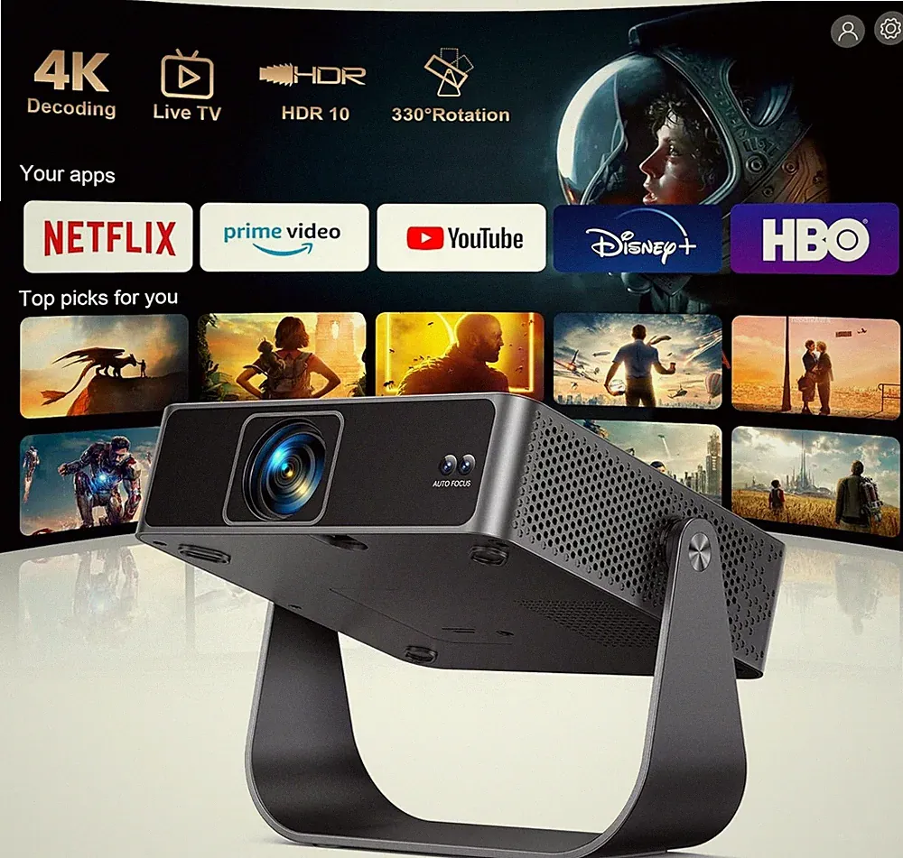 Smart Beamer mit Netflix/Live TV/330° Drehbar Mini Beamer 4K mit Auto Focus 4K
