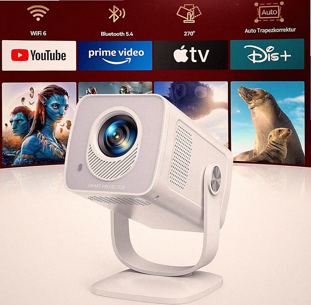 Smart Beamer TP2 4K WiFi 6 Bluetooth 5.4 Tragbarer Projektor