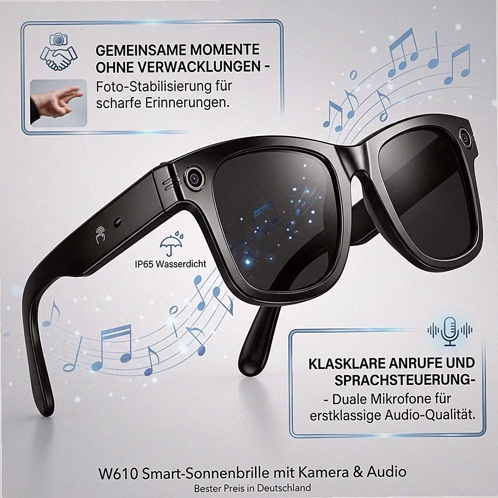 Smart Brille mit Kamera 4K, 8MP KI Videoaufnahme, Bluetooth, für Herren & Damen