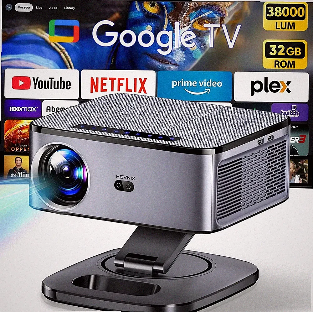 Smart Google TV 4K Beamer, 1500 ANSI 1080P 38000Lum, 2+32GB Speicher, Google V