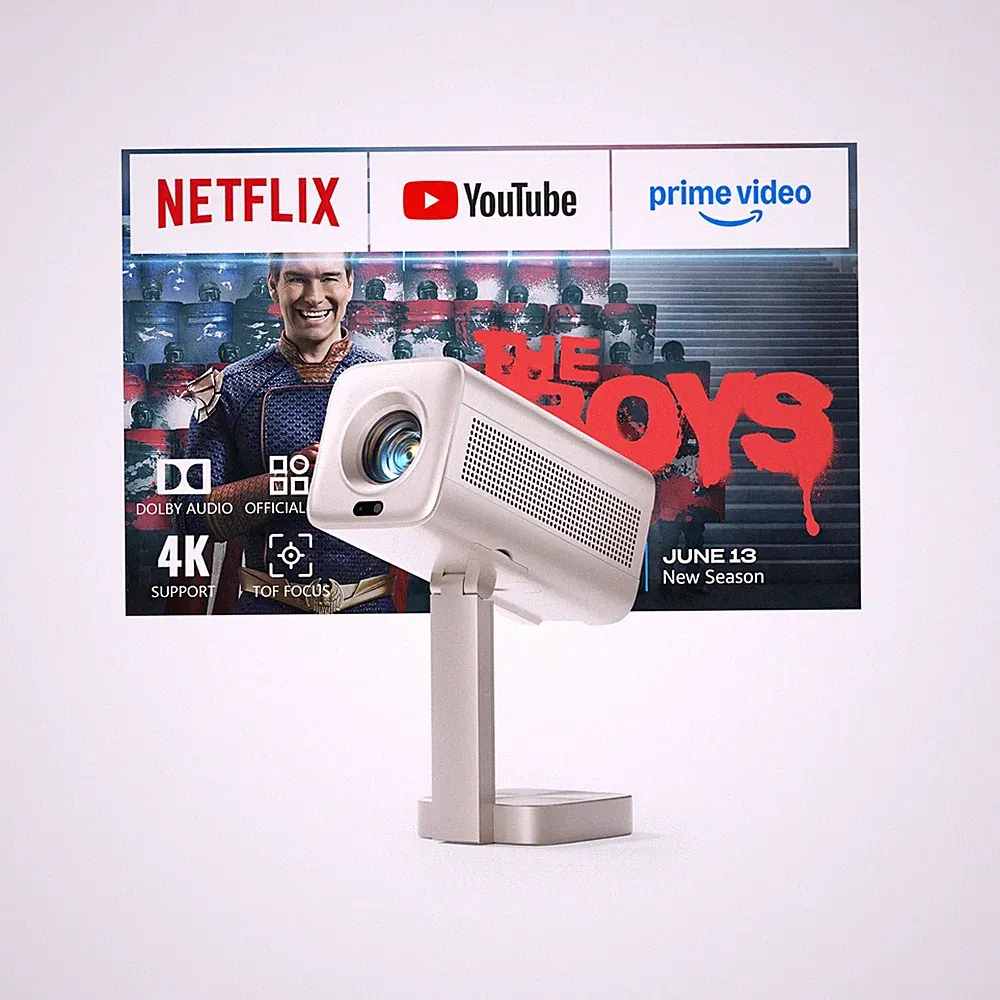Smart Mini Beamer 4k Heimkino[Integrierte Netflix-App & 30000 Goldfarben