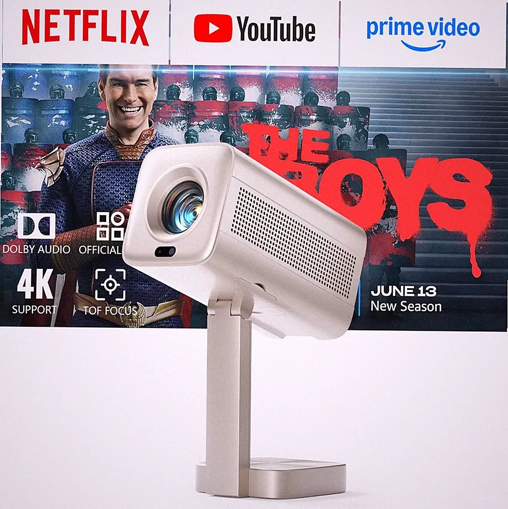 Smart Mini Beamer 4K Heimkino[Integrierte Netflix-App & 30000 Lumen] Verbessert