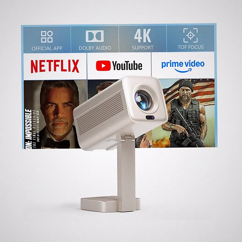 Smart Mini Beamer 4k [Kompatibel mit Netflix & Dolby Audio] VOPLLS TOF Gold