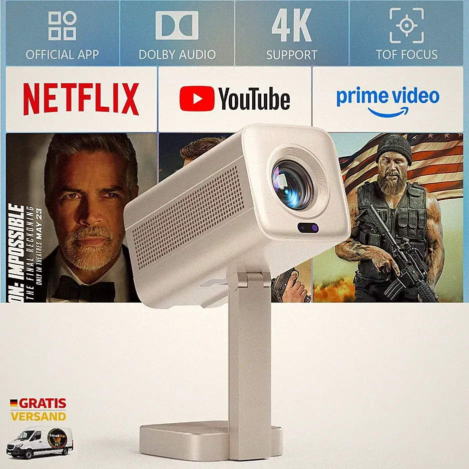 Smart Mini Beamer 4K TOF Autofokus Trapezkorrektur 28000 L