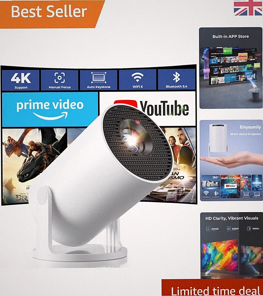 Smart Mini Beamer 4K WiFi 6 mit integrierten Streaming Apps - 180° Verstellbarkeit