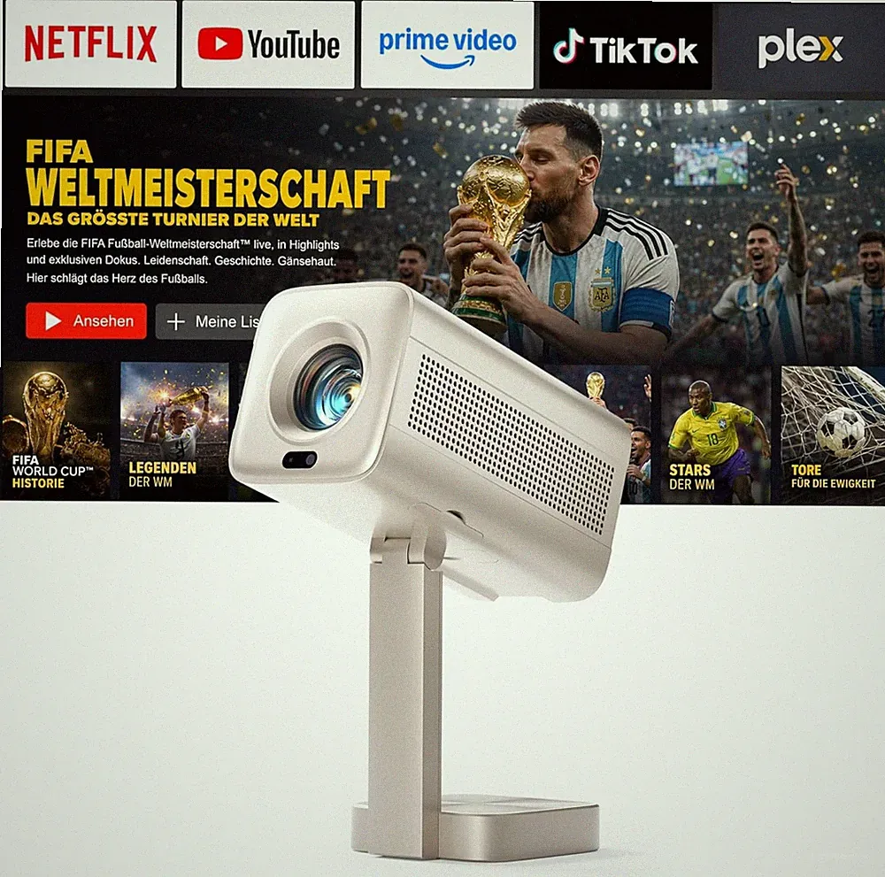 Smart Mini Beamer 4K WiFi6 Bluetooth 28000 Lumen TOF Autofokus