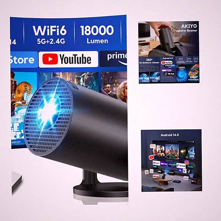 Smart Mini Beamer AKIYO O2 WiFi 6 Bluetooth 5.4 1080P