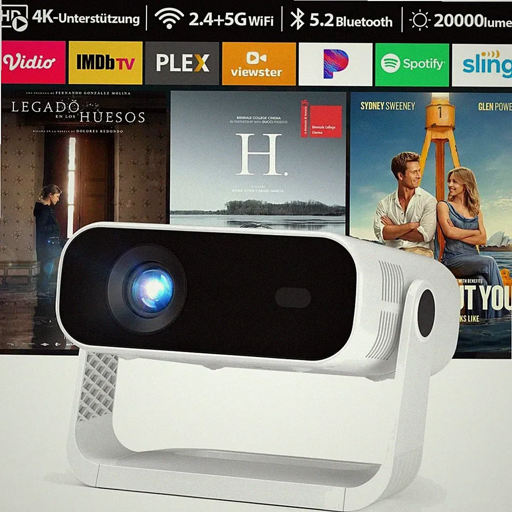 Smart Mini Beamer Android 14 4K 1080P 20000 Lumen WiFi6 Bluetooth Heimkino 200