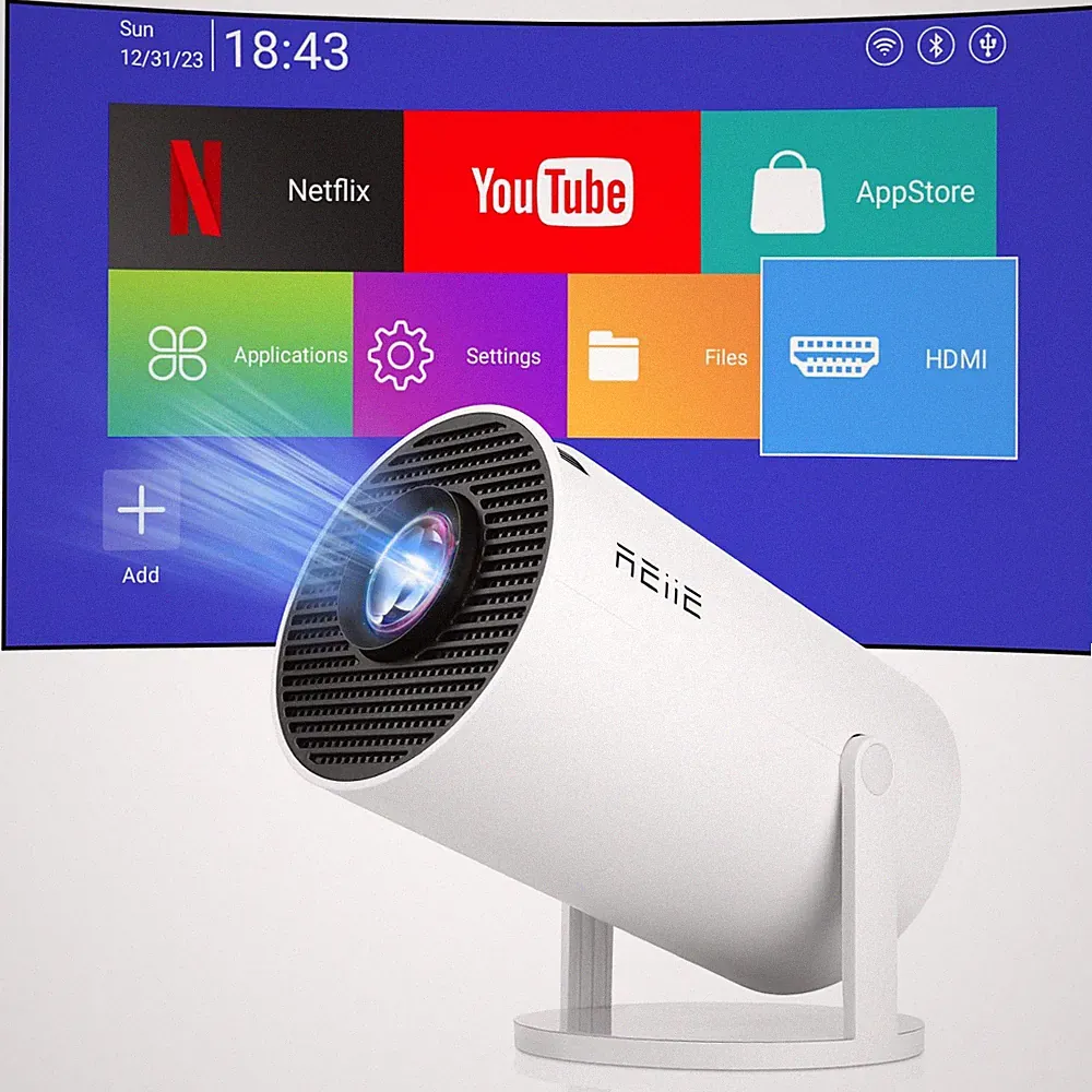 Smart Mini Beamer Mini tragbarer Projektor, Kleiner Videoprojektor 4K 1080P,...