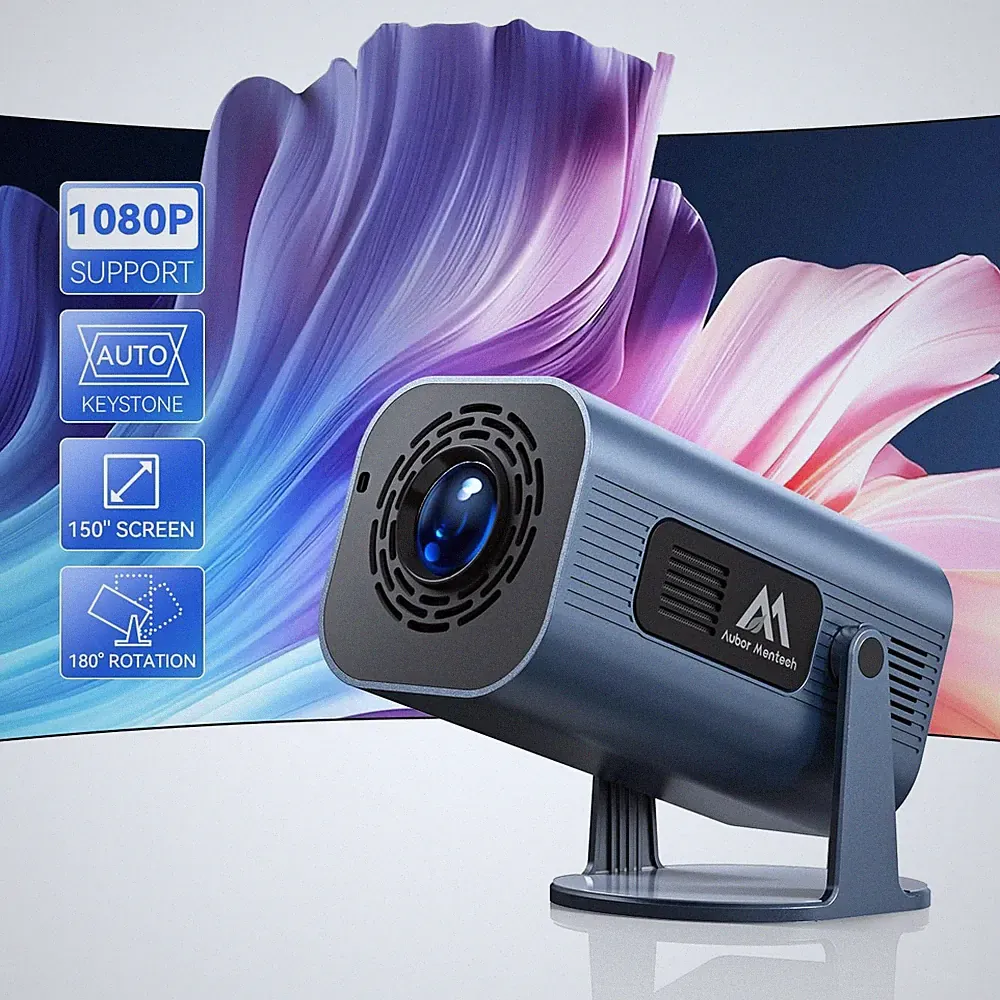 Smart Mini Beamer WiFi & Bluetooth, 180° verstellbar 150" FHD 1080P Android TV